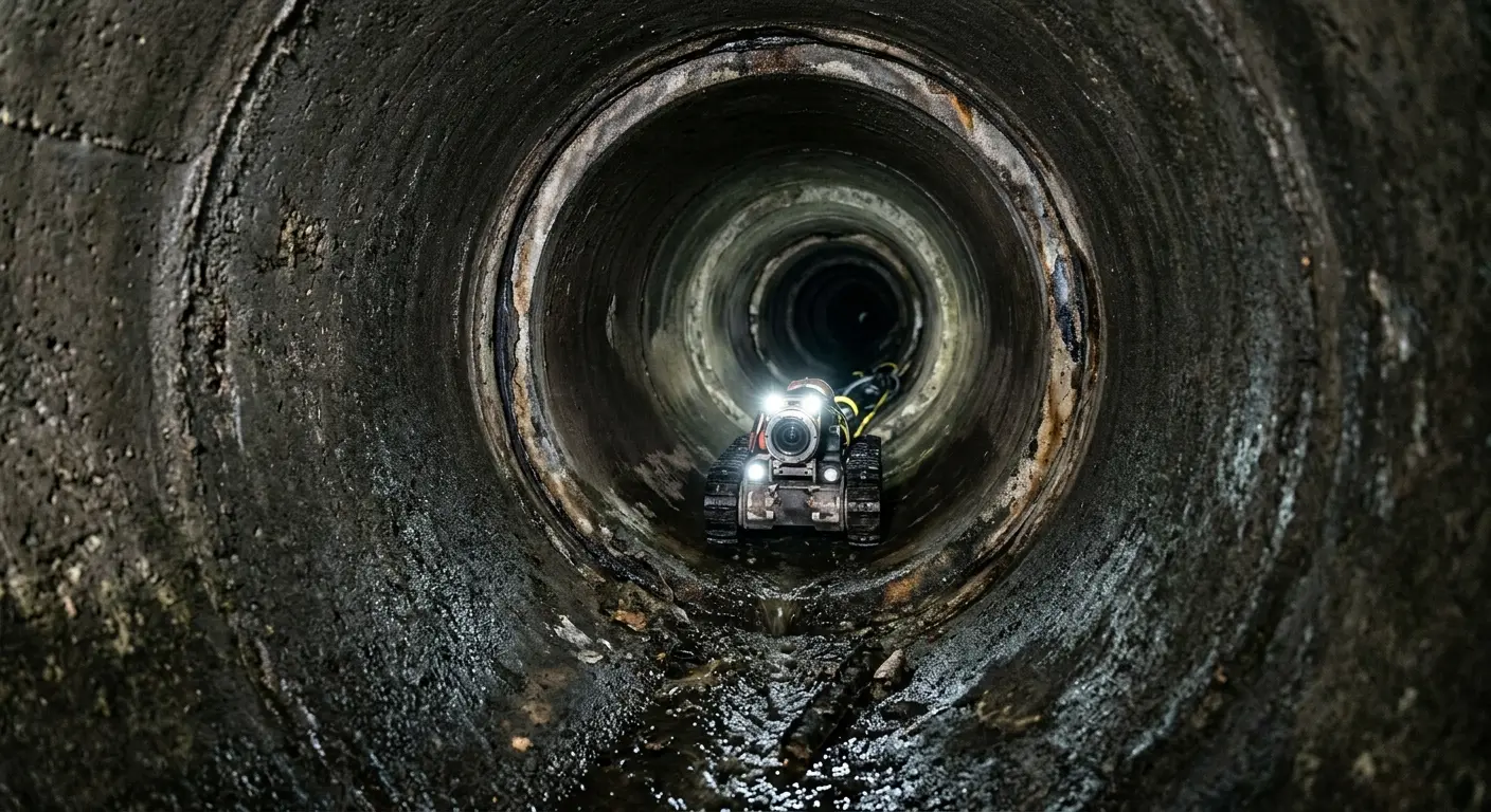 Robotic sewer camera inspecting pipe interior for Sewer Line Repair in Pendleton